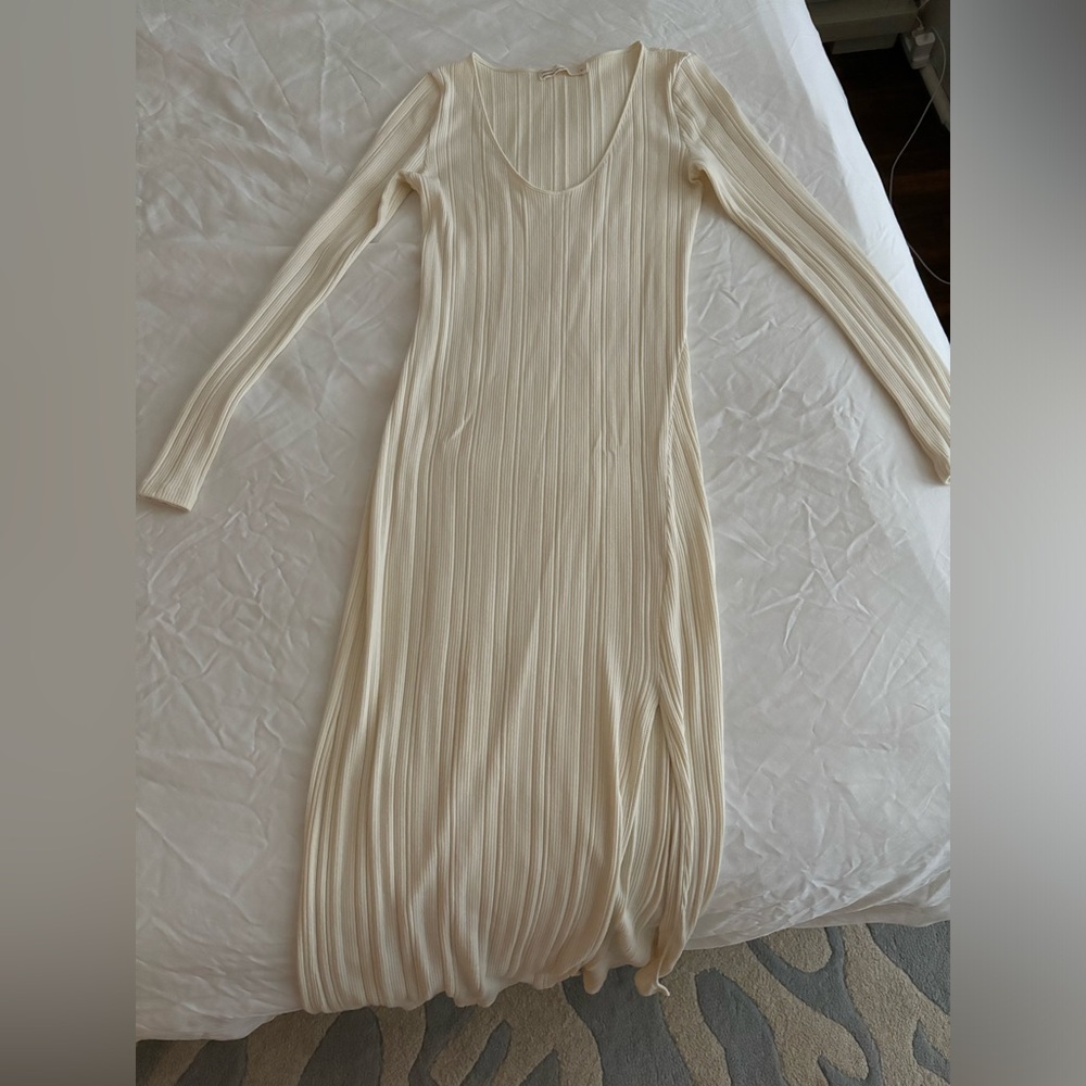 Oak + Fort High Front Slit Midi Dress in Cream